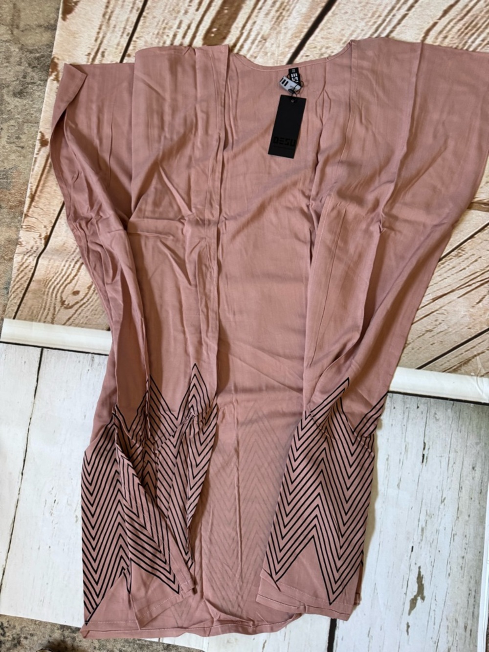 Dusty Rose Open Front Kimono with Geometric Hem